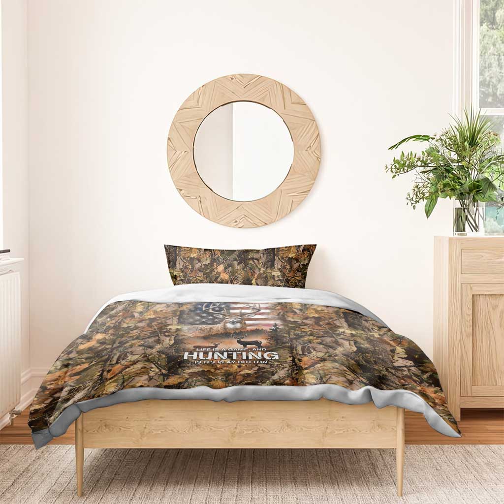 Personalized Buck Deer Hunting Bedding Set American Flag Sunset Forest in Camouflage