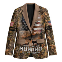 Personalized Buck Deer Hunting Blazer American Flag Sunset Forest in Camouflage
