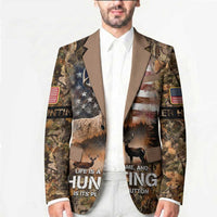 Personalized Buck Deer Hunting Blazer American Flag Sunset Forest in Camouflage
