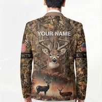 Personalized Buck Deer Hunting Blazer American Flag Sunset Forest in Camouflage