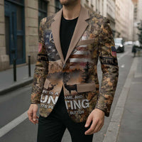 Personalized Buck Deer Hunting Blazer American Flag Sunset Forest in Camouflage