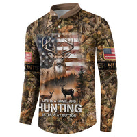 Personalized Buck Deer Hunting Button Sweatshirt American Flag Sunset Forest in Camouflage