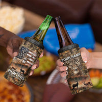 Personalized Buck Deer Hunting 4 in 1 Can Cooler Tumbler American Flag Sunset Forest in Camouflage