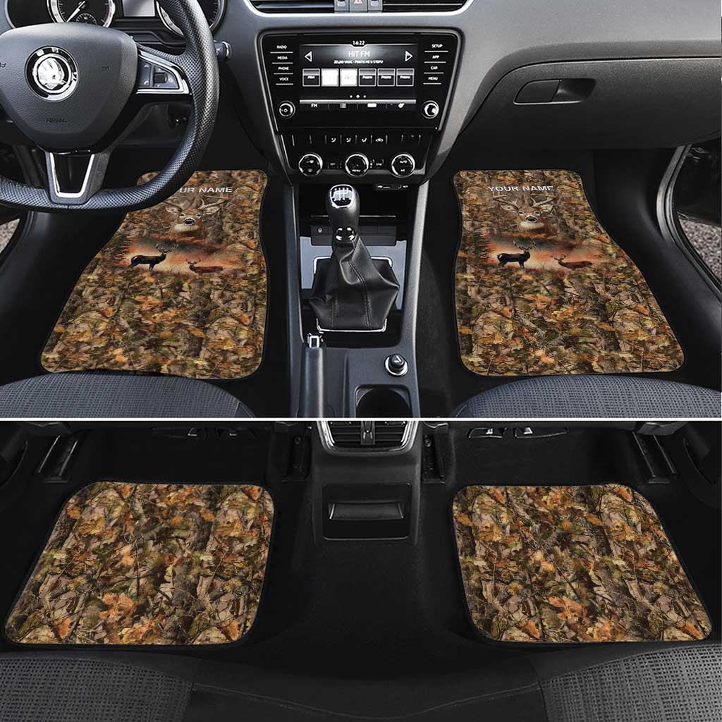 Personalized Buck Deer Hunting Car Mats American Flag Sunset Forest in Camouflage