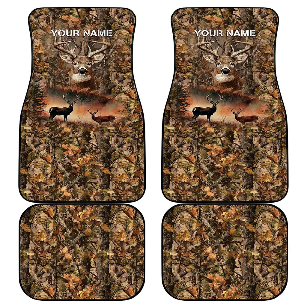 Personalized Buck Deer Hunting Car Mats American Flag Sunset Forest in Camouflage