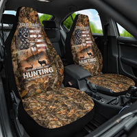 Personalized Buck Deer Hunting Car Seat Cover American Flag Sunset Forest in Camouflage