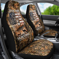 Personalized Buck Deer Hunting Car Seat Cover American Flag Sunset Forest in Camouflage
