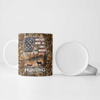 Personalized Buck Deer Hunting Ceramic Mug American Flag Sunset Forest in Camouflage