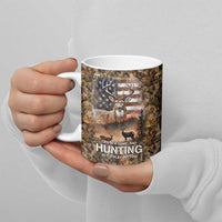 Personalized Buck Deer Hunting Ceramic Mug American Flag Sunset Forest in Camouflage