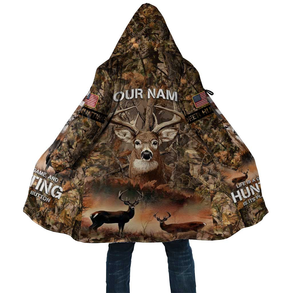 Personalized Buck Deer Hunting Cloak American Flag Sunset Forest in Camouflage
