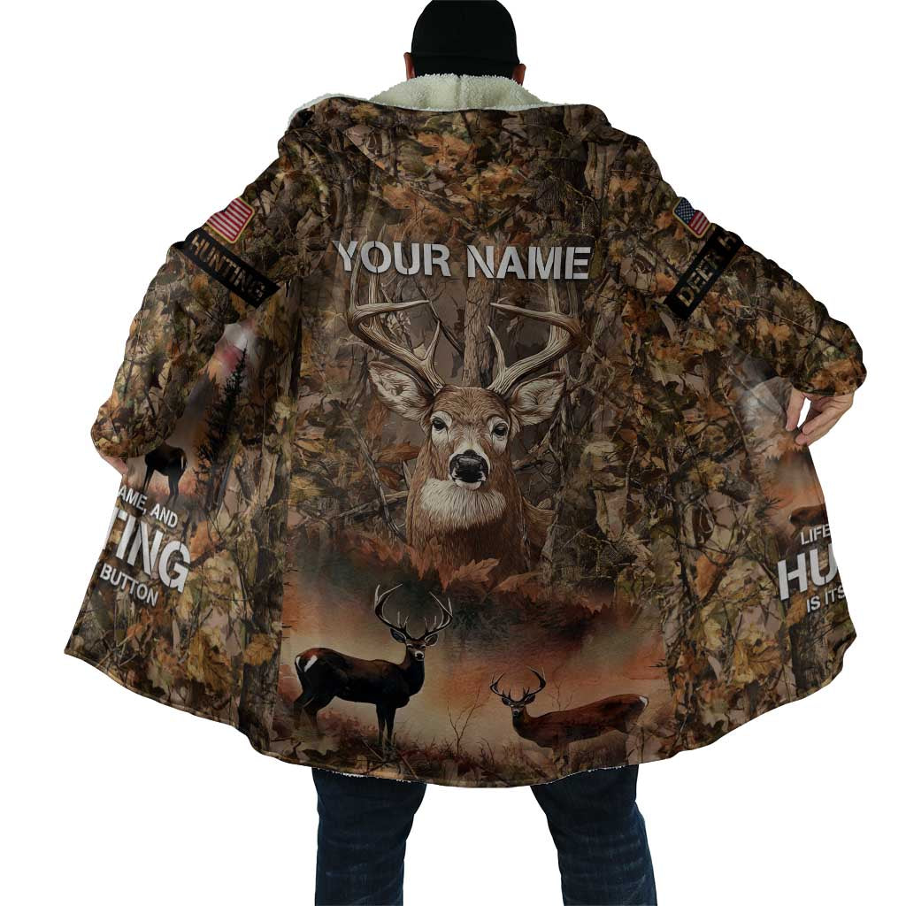 Personalized Buck Deer Hunting Cloak American Flag Sunset Forest in Camouflage