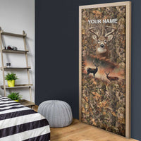 Personalized Buck Deer Hunting Door Cover American Flag Sunset Forest in Camouflage