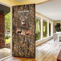 Personalized Buck Deer Hunting Door Cover American Flag Sunset Forest in Camouflage