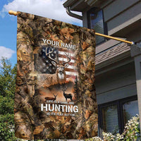 Personalized Buck Deer Hunting Garden Flag American Flag Sunset Forest in Camouflage