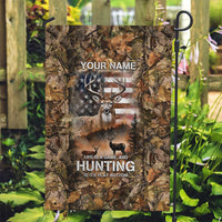 Personalized Buck Deer Hunting Garden Flag American Flag Sunset Forest in Camouflage