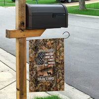 Personalized Buck Deer Hunting Garden Flag American Flag Sunset Forest in Camouflage