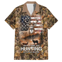Personalized Buck Deer Hunting Hawaiian Shirt American Flag Sunset Forest in Camouflage