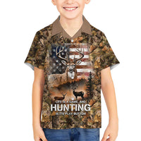 Personalized Buck Deer Hunting Hawaiian Shirt American Flag Sunset Forest in Camouflage