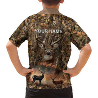 Personalized Buck Deer Hunting Hawaiian Shirt American Flag Sunset Forest in Camouflage
