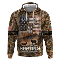 Personalized Buck Deer Hunting Hoodie American Flag Sunset Forest in Camouflage
