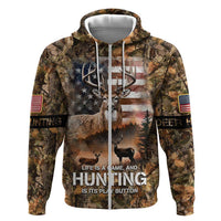 Personalized Buck Deer Hunting Hoodie American Flag Sunset Forest in Camouflage