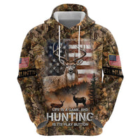 Personalized Buck Deer Hunting Hoodie American Flag Sunset Forest in Camouflage