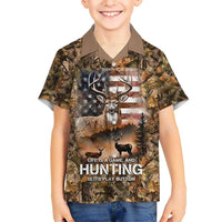 Personalized Buck Deer Hunting Kid Hawaiian Shirt American Flag Sunset Forest in Camouflage