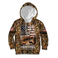 Personalized Buck Deer Hunting Kid Hoodie American Flag Sunset Forest in Camouflage