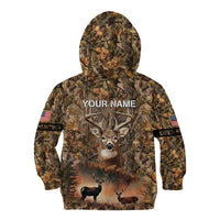 Personalized Buck Deer Hunting Kid Hoodie American Flag Sunset Forest in Camouflage
