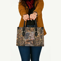 Personalized Buck Deer Hunting Leather Bag American Flag Sunset Forest in Camouflage