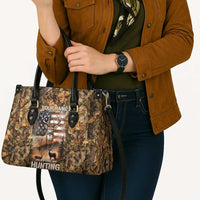 Personalized Buck Deer Hunting Leather Bag American Flag Sunset Forest in Camouflage
