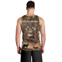 Personalized Buck Deer Hunting Men Tank Top American Flag Sunset Forest in Camouflage