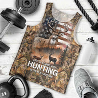 Personalized Buck Deer Hunting Men Tank Top American Flag Sunset Forest in Camouflage