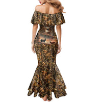 Personalized Buck Deer Hunting Mermaid Dress American Flag Sunset Forest in Camouflage