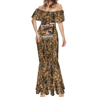 Personalized Buck Deer Hunting Mermaid Dress American Flag Sunset Forest in Camouflage