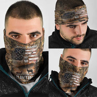 Personalized Buck Deer Hunting Neck Gaiter American Flag Sunset Forest in Camouflage