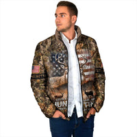 Personalized Buck Deer Hunting Padded Jacket American Flag Sunset Forest in Camouflage