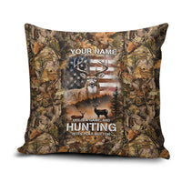 Personalized Buck Deer Hunting Pillow Cover American Flag Sunset Forest in Camouflage