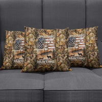 Personalized Buck Deer Hunting Pillow Cover American Flag Sunset Forest in Camouflage