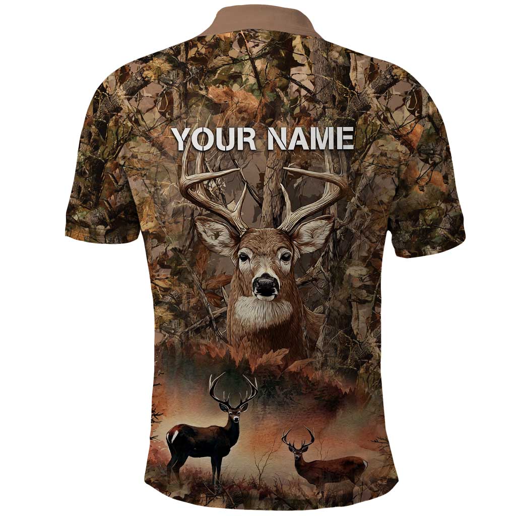 Personalized Buck Deer Hunting Polo Shirt American Flag Sunset Forest in Camouflage