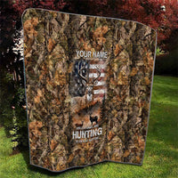 Personalized Buck Deer Hunting Quilt American Flag Sunset Forest in Camouflage