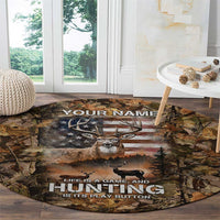 Personalized Buck Deer Hunting Round Carpet American Flag Sunset Forest in Camouflage