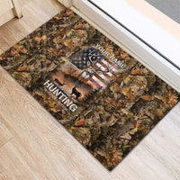 Personalized Buck Deer Hunting Rubber Doormat American Flag Sunset Forest in Camouflage