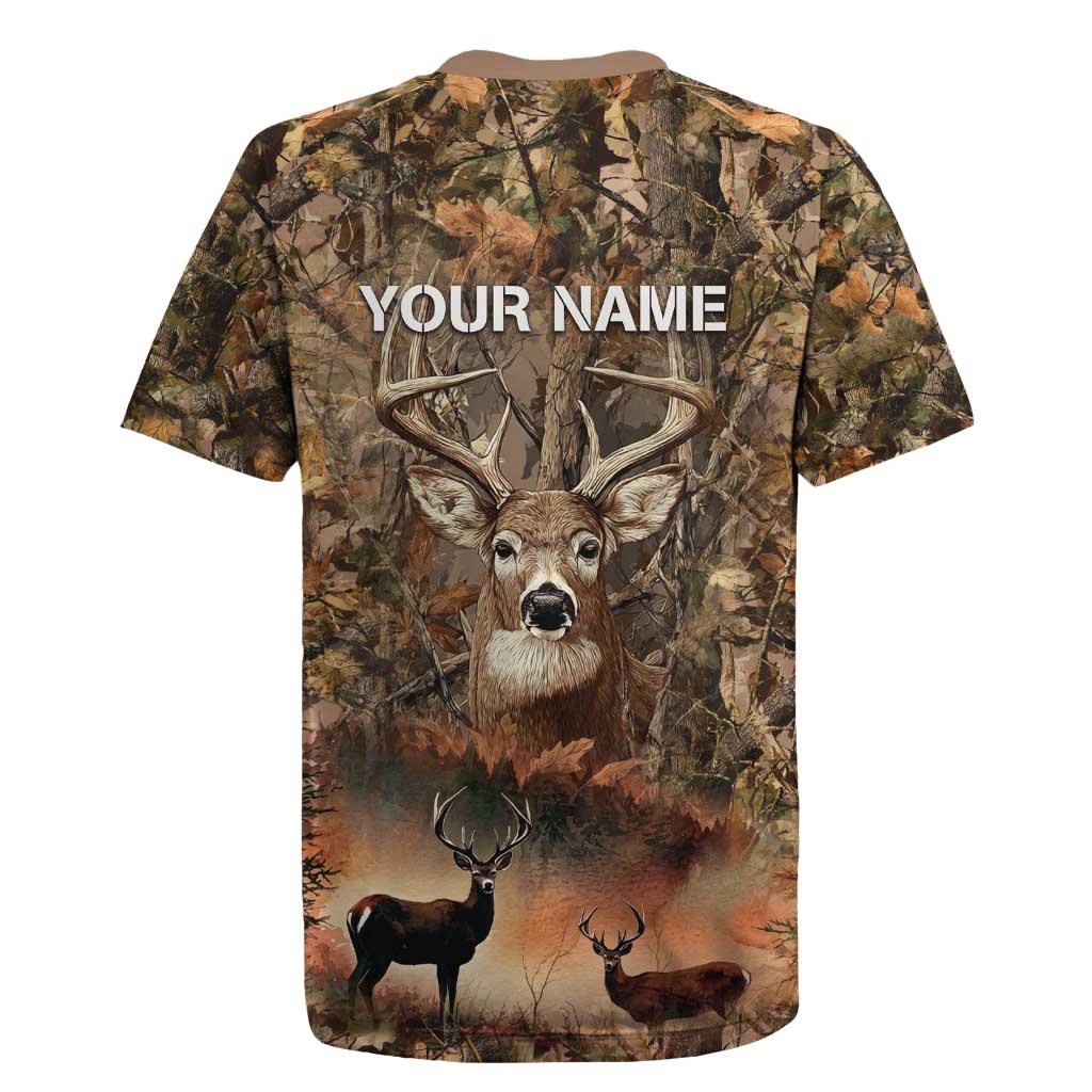 Personalized Buck Deer Hunting Rugby Jersey American Flag Sunset Forest in Camouflage