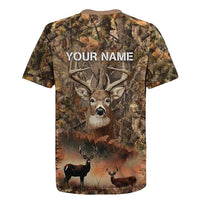 Personalized Buck Deer Hunting Rugby Jersey American Flag Sunset Forest in Camouflage