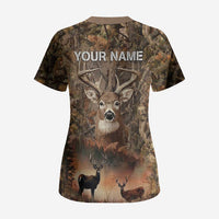 Personalized Buck Deer Hunting Scrub Top American Flag Sunset Forest in Camouflage