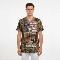 Personalized Buck Deer Hunting Scrub Top American Flag Sunset Forest in Camouflage