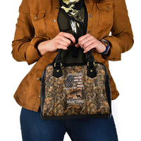 Personalized Buck Deer Hunting Shoulder Handbag American Flag Sunset Forest in Camouflage