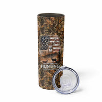 Personalized Buck Deer Hunting Skinny Tumbler American Flag Sunset Forest in Camouflage