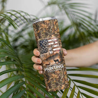 Personalized Buck Deer Hunting Skinny Tumbler American Flag Sunset Forest in Camouflage